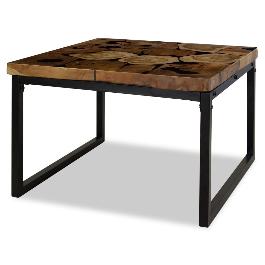 vidaXL Coffee Table | Black and Brown | Real teak with black resin, Steel