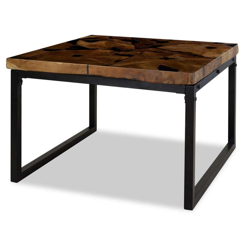 vidaXL Coffee Table | Black and Brown | Real teak with black resin, Steel