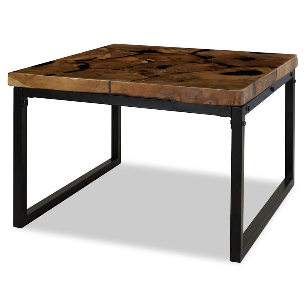 vidaXL Coffee Table | Black and Brown | Real teak with black resin, Steel