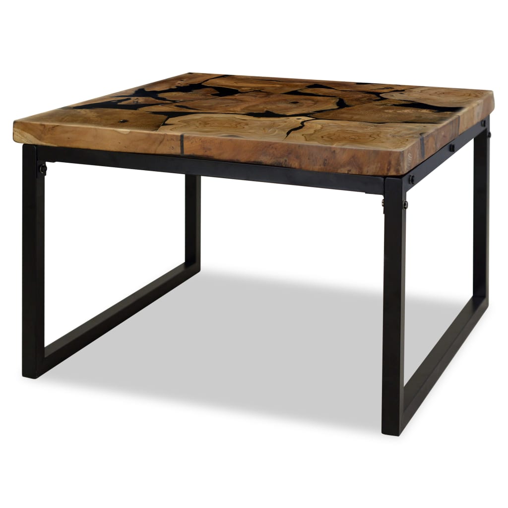 vidaXL Coffee Table | Black and Brown | Real teak with black resin, Steel