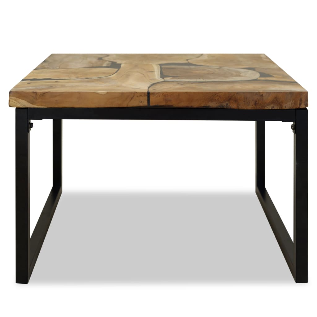 vidaXL Coffee Table | Black and Brown | Real teak with black resin, Steel