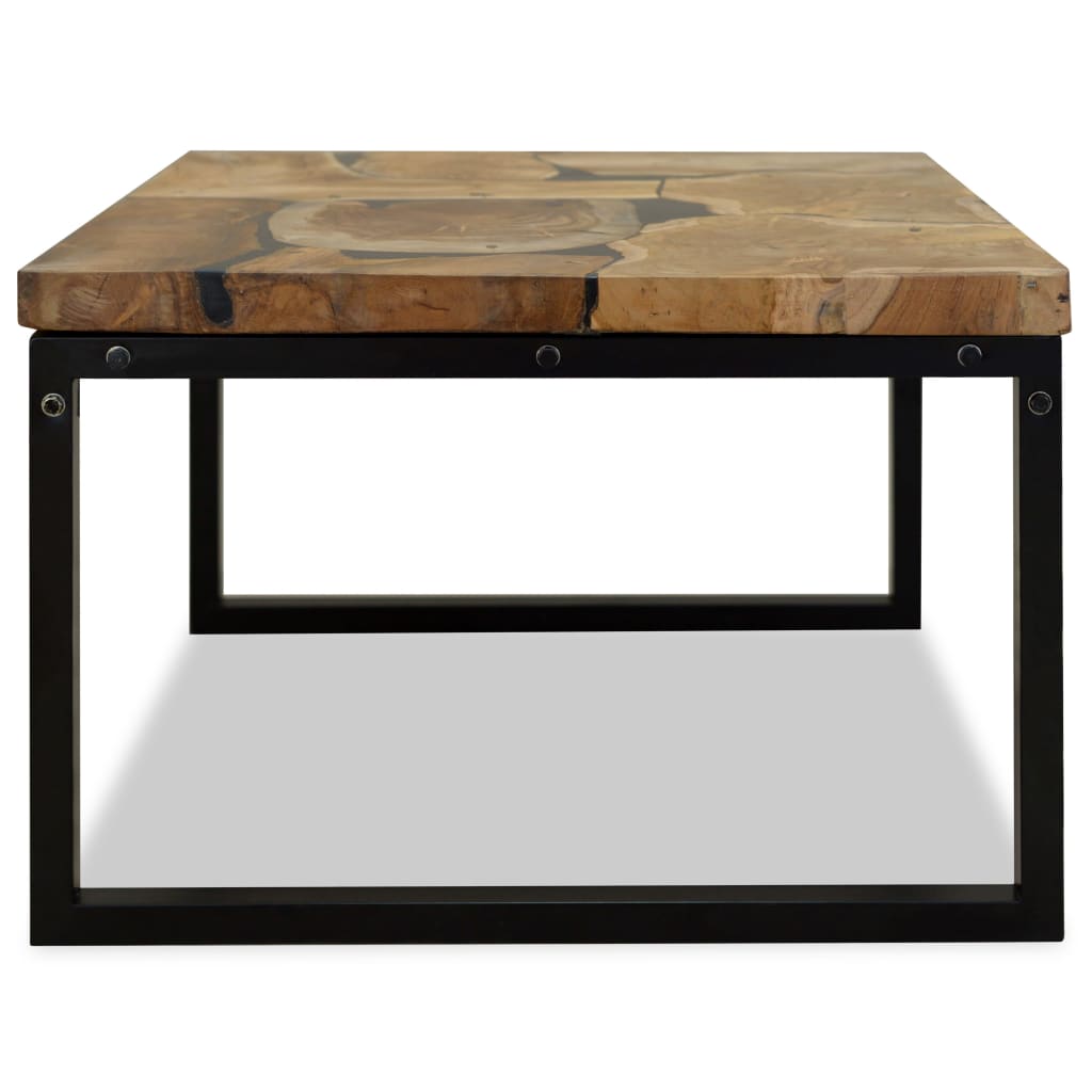 vidaXL Coffee Table | Black and Brown | Real teak with black resin, Steel