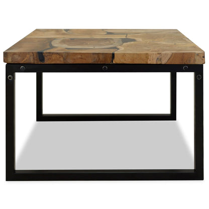 vidaXL Coffee Table | Black and Brown | Real teak with black resin, Steel