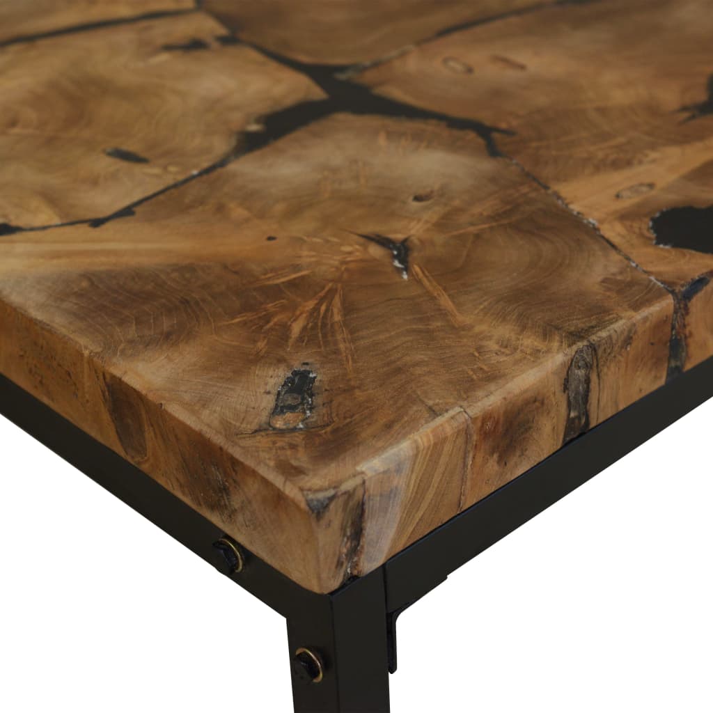 vidaXL Coffee Table | Black and Brown | Real teak with black resin, Steel