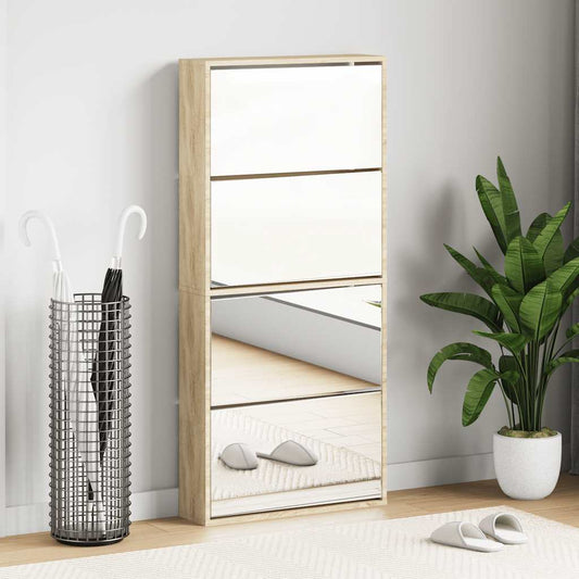 vidaXL Shoe Cabinet 4-Layer Mirror Oak 63x17x134 cm