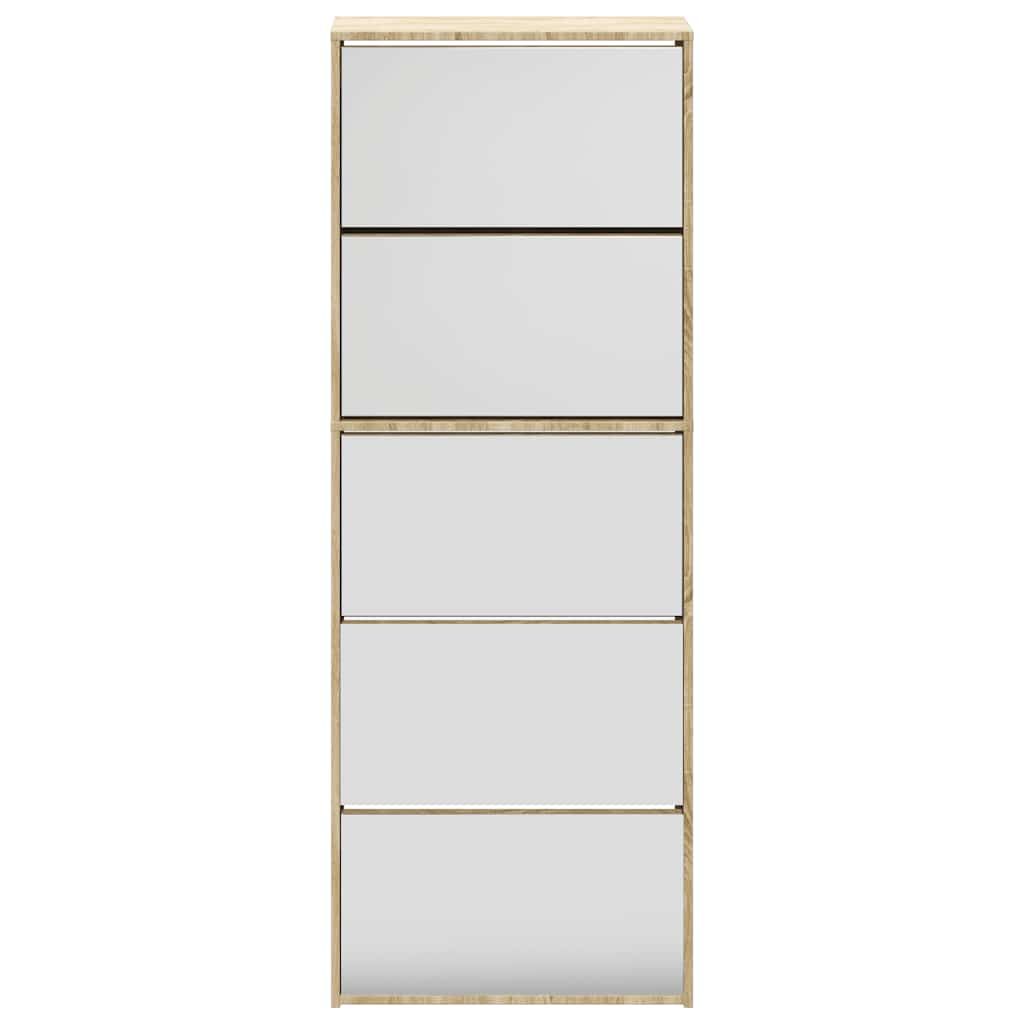 vidaXL Shoe Cabinet 5-Layer Mirror Oak 63x17x169.5 cm