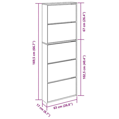 vidaXL Shoe Cabinet 5-Layer Mirror Oak 63x17x169.5 cm