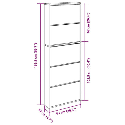 vidaXL Shoe Cabinet 5-Layer Mirror White 63x17x169.5 cm