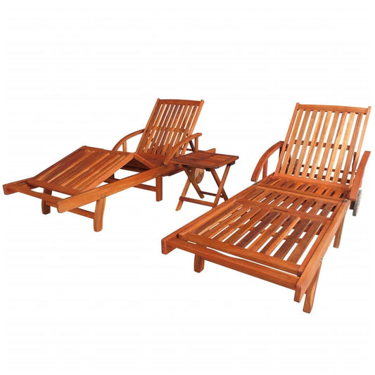 vidaXL Sun Lounger And Table | Brown | Solid acacia wood | Standard