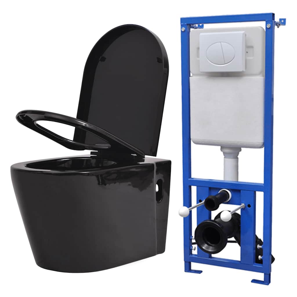 vidaXL Wall Hung Toilet with Concealed Cistern Ceramic Black