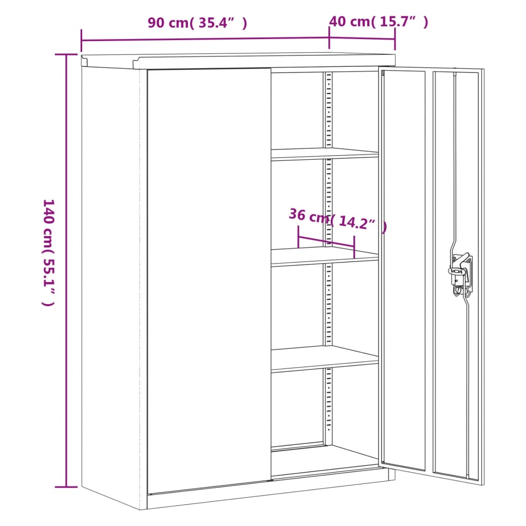 vidaXL Office Cabinet 90x40x140cm Steel Grey