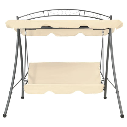 43241 vidaXL Outdoor Convertible Swing Bench with Canopy Sand White
