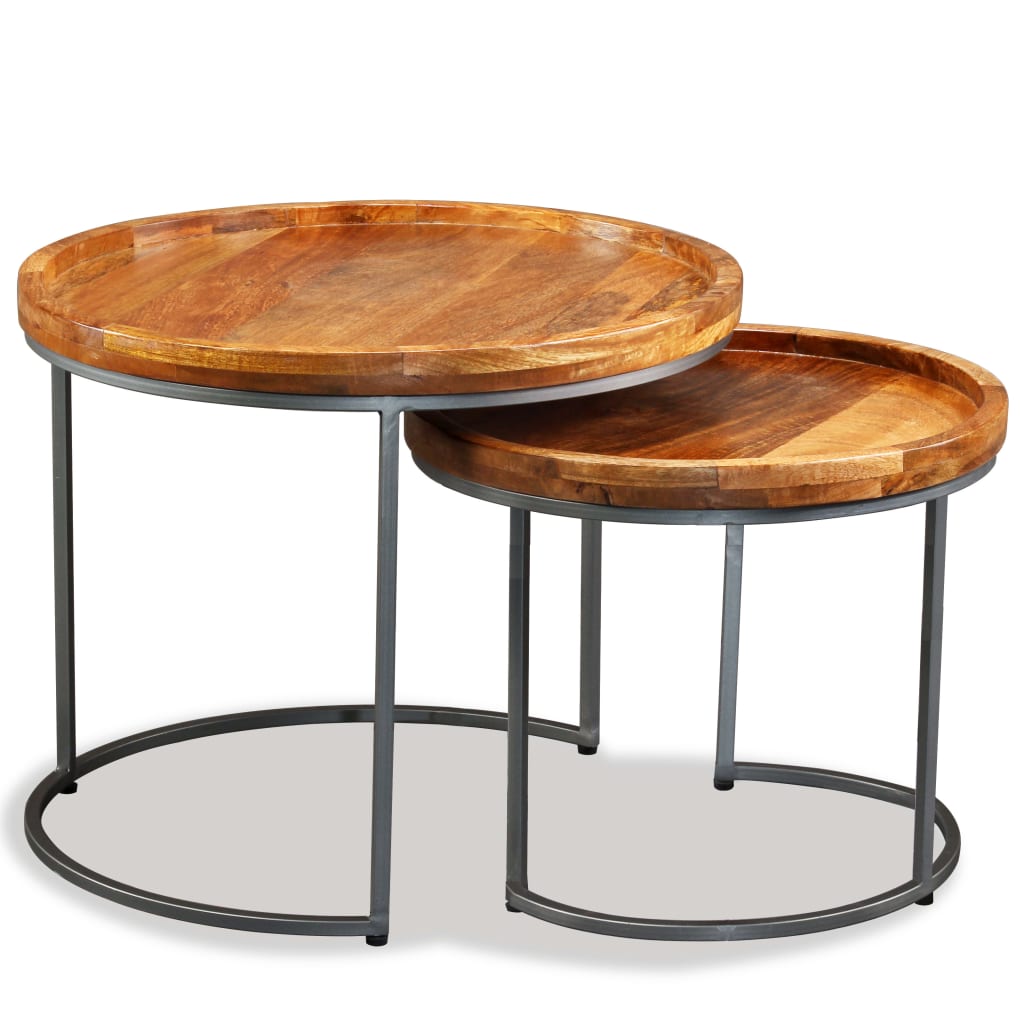 vidaXL Side Table | Brown | Solid mango wood top, wrought iron legs