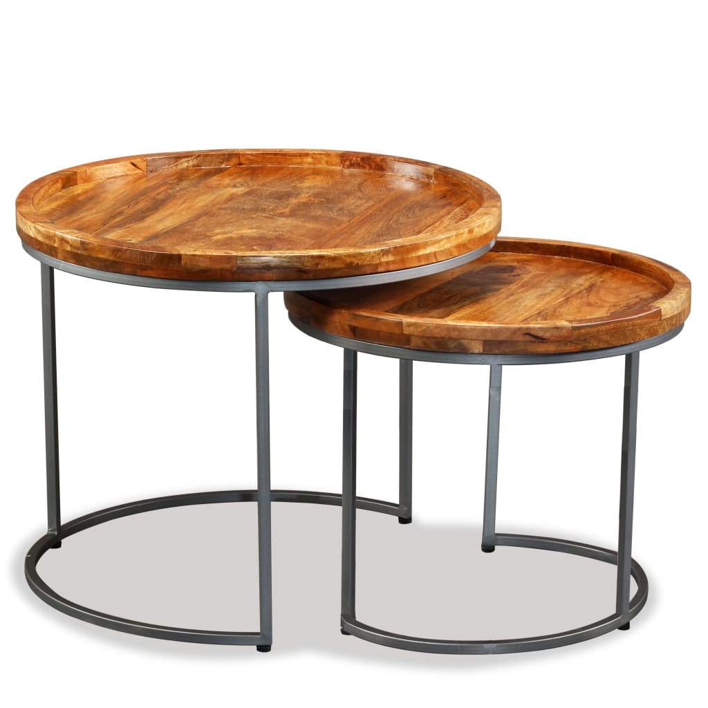 vidaXL Side Table | Brown | Solid mango wood top, wrought iron legs