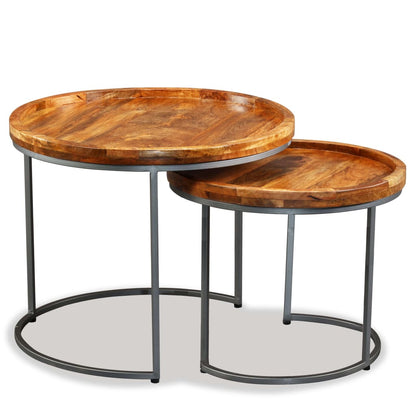 vidaXL Side Table | Brown | Solid mango wood top, wrought iron legs