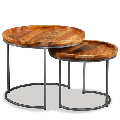 vidaXL Side Table | Brown | Solid mango wood top, wrought iron legs