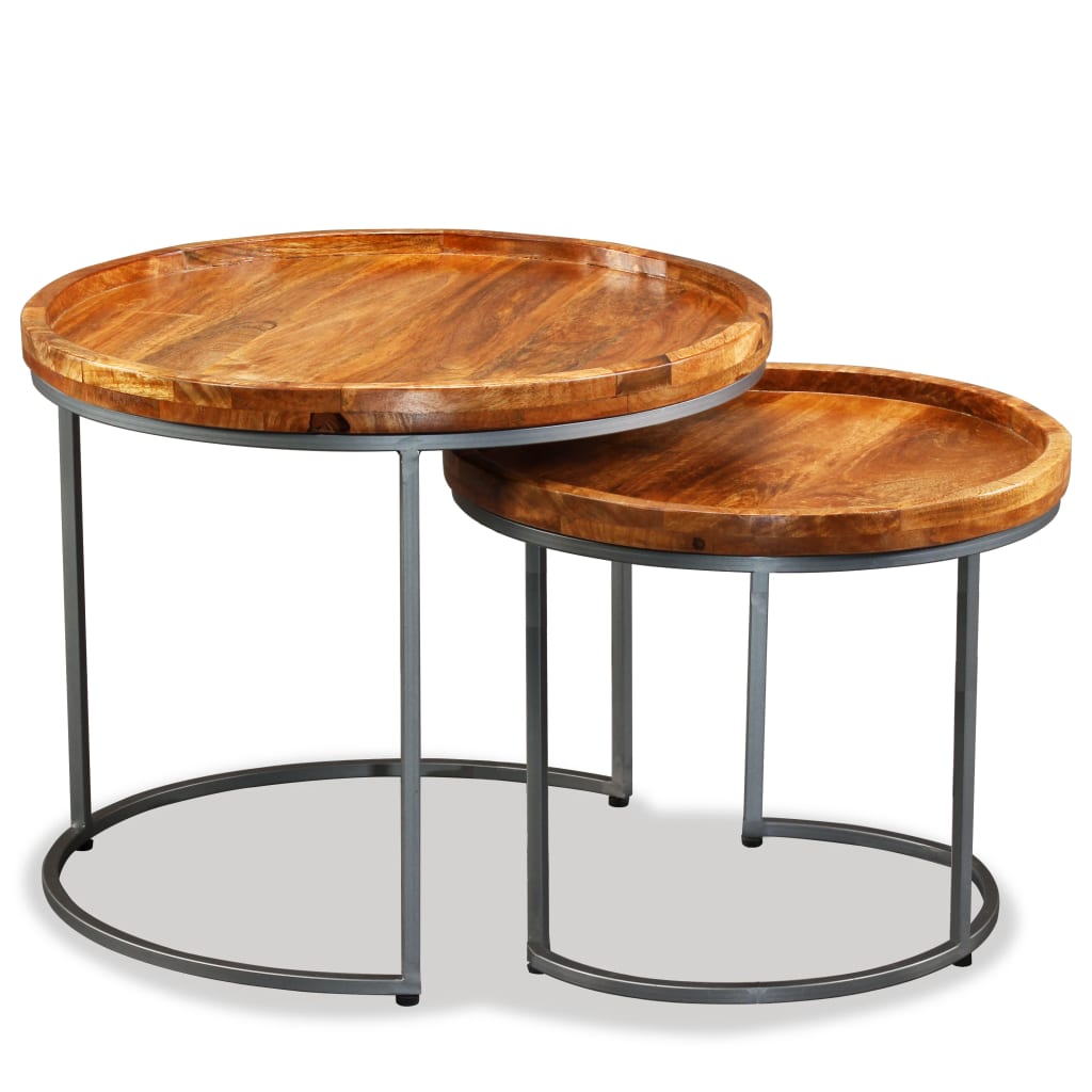 vidaXL Side Table | Brown | Solid mango wood top, wrought iron legs