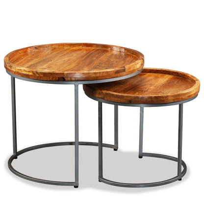 vidaXL Side Table | Brown | Solid mango wood top, wrought iron legs