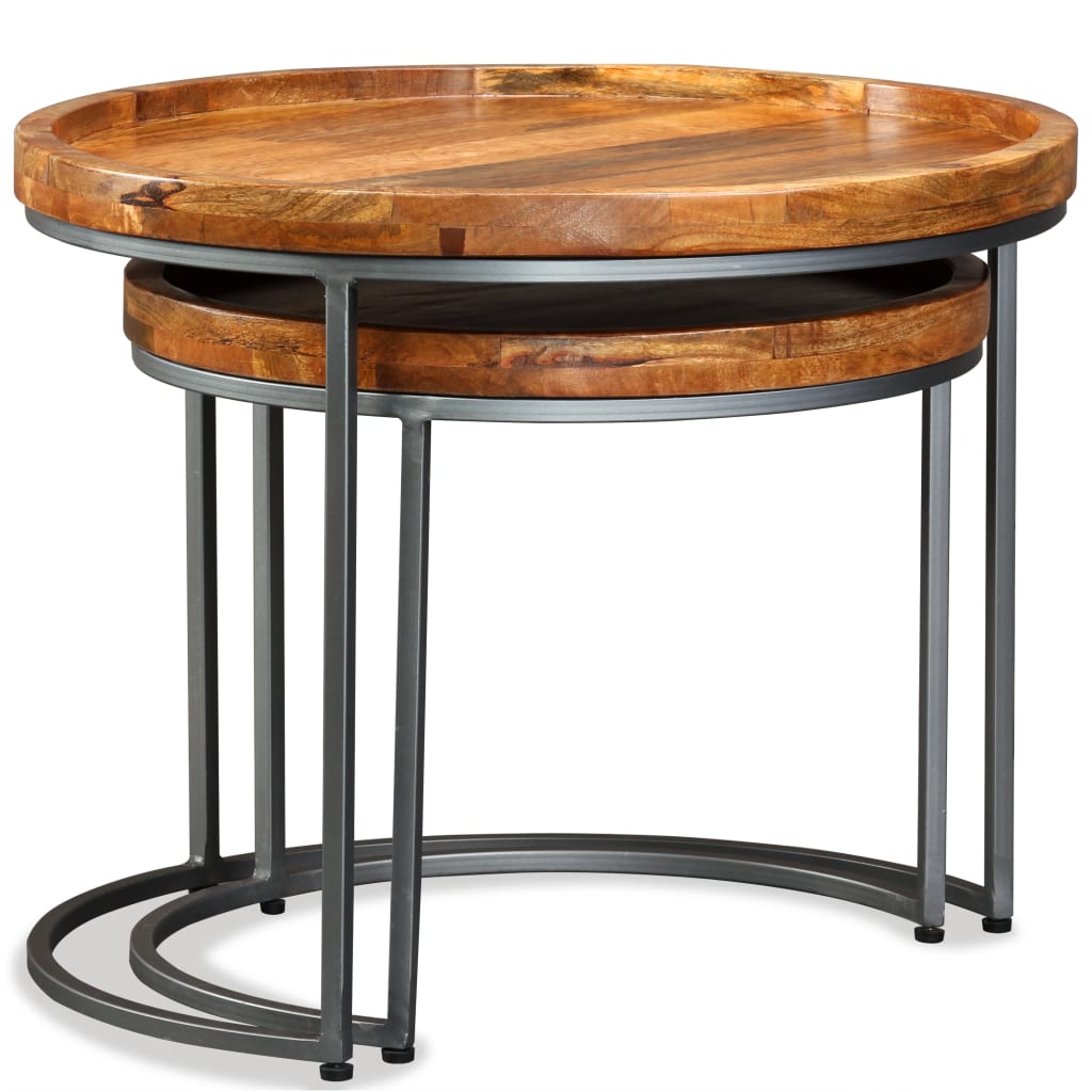 vidaXL Side Table | Brown | Solid mango wood top, wrought iron legs