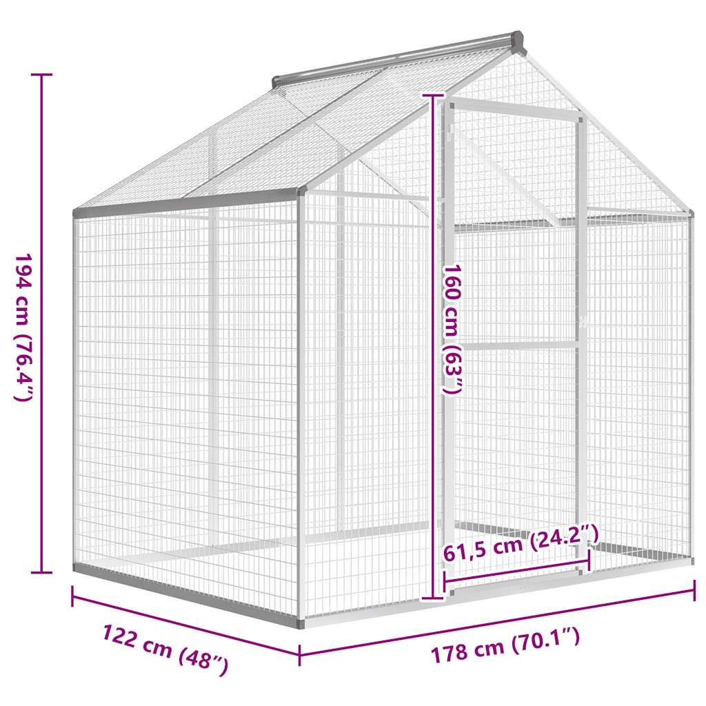 vidaXL Outdoor Aviary Aluminium 178x122x194 cm