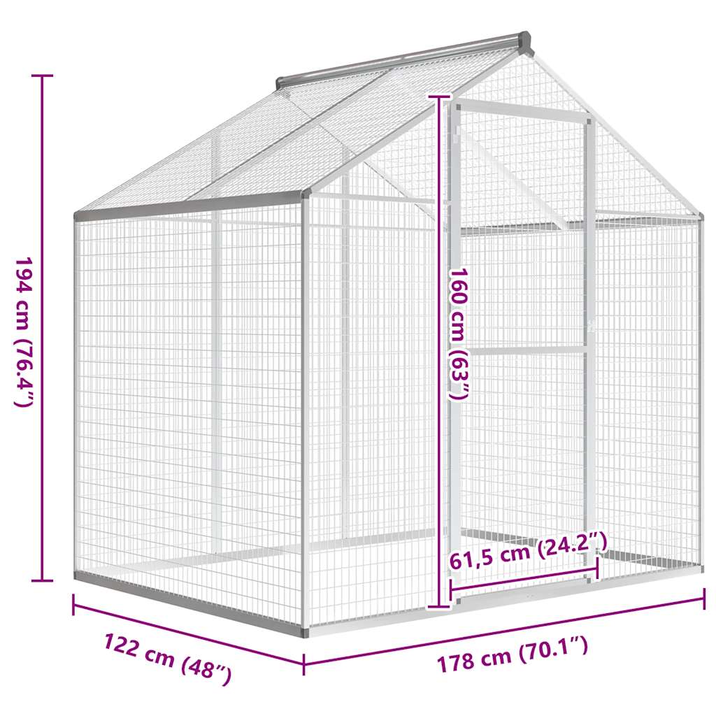 vidaXL Outdoor Aviary Aluminium 178x122x194 cm