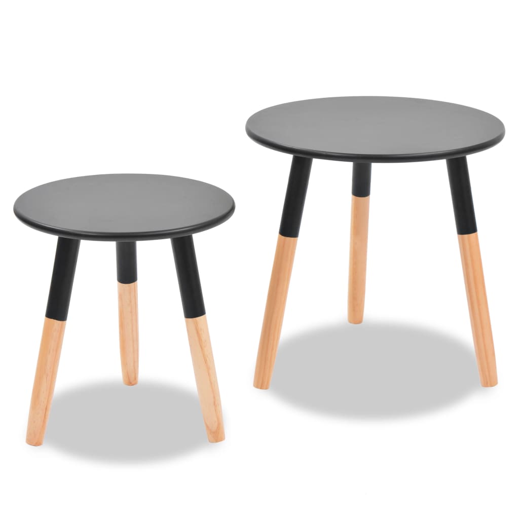vidaXL Side Table | Set of 2 | Black | Solid pinewood legs, MDF top | Small