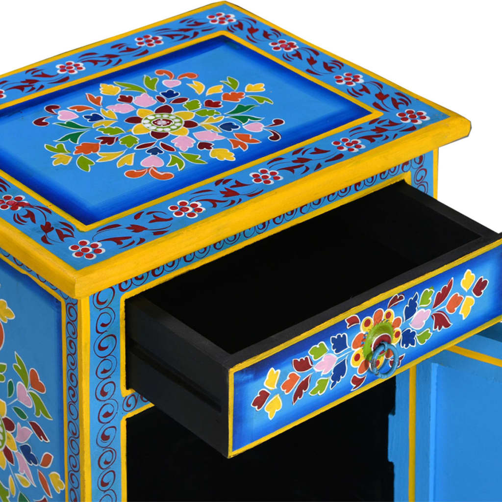 vidaXL Bedside Cabinet | Turquoise, Yellow, Multicolour | Solid Mango Wood