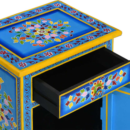vidaXL Bedside Cabinet | Turquoise, Yellow, Multicolour | Solid Mango Wood