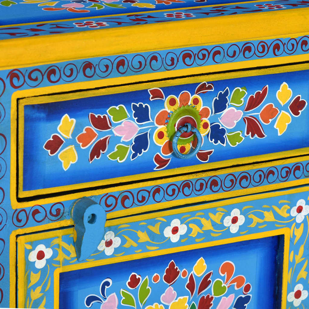 vidaXL Bedside Cabinet | Turquoise, Yellow, Multicolour | Solid Mango Wood