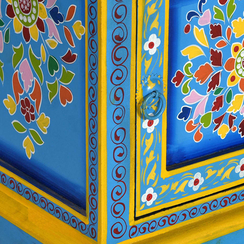 vidaXL Bedside Cabinet | Turquoise, Yellow, Multicolour | Solid Mango Wood