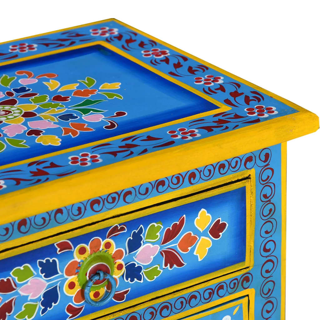 vidaXL Bedside Cabinet | Turquoise, Yellow, Multicolour | Solid Mango Wood