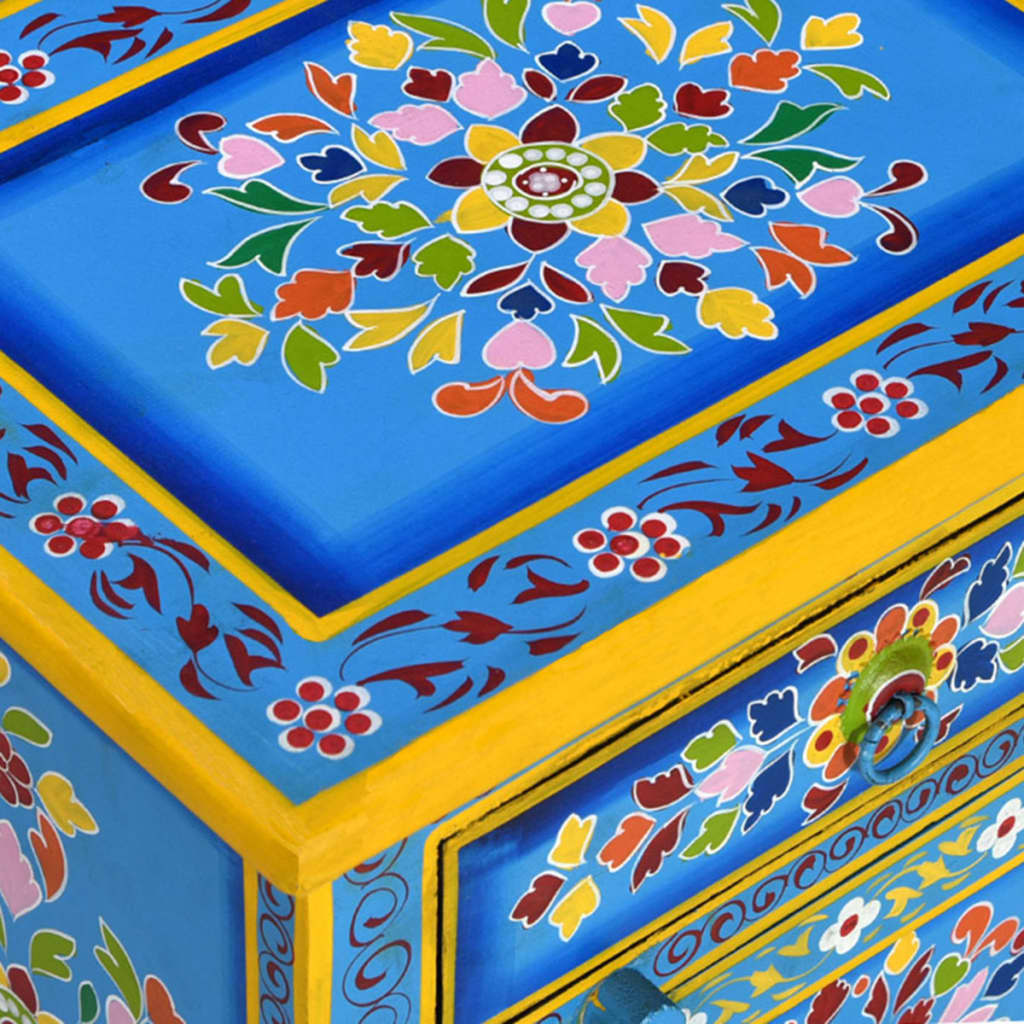 vidaXL Bedside Cabinet | Turquoise, Yellow, Multicolour | Solid Mango Wood
