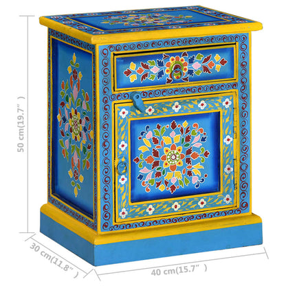 vidaXL Bedside Cabinet | Turquoise, Yellow, Multicolour | Solid Mango Wood