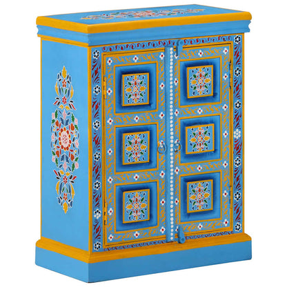 244838 vidaXL Sideboard Solid Mango Wood Turquoise Hand Painted