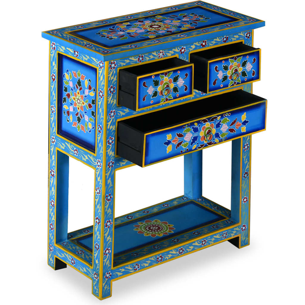 vidaXL Sideboard with Drawers Solid Mango Wood Turquoise Hand Painted