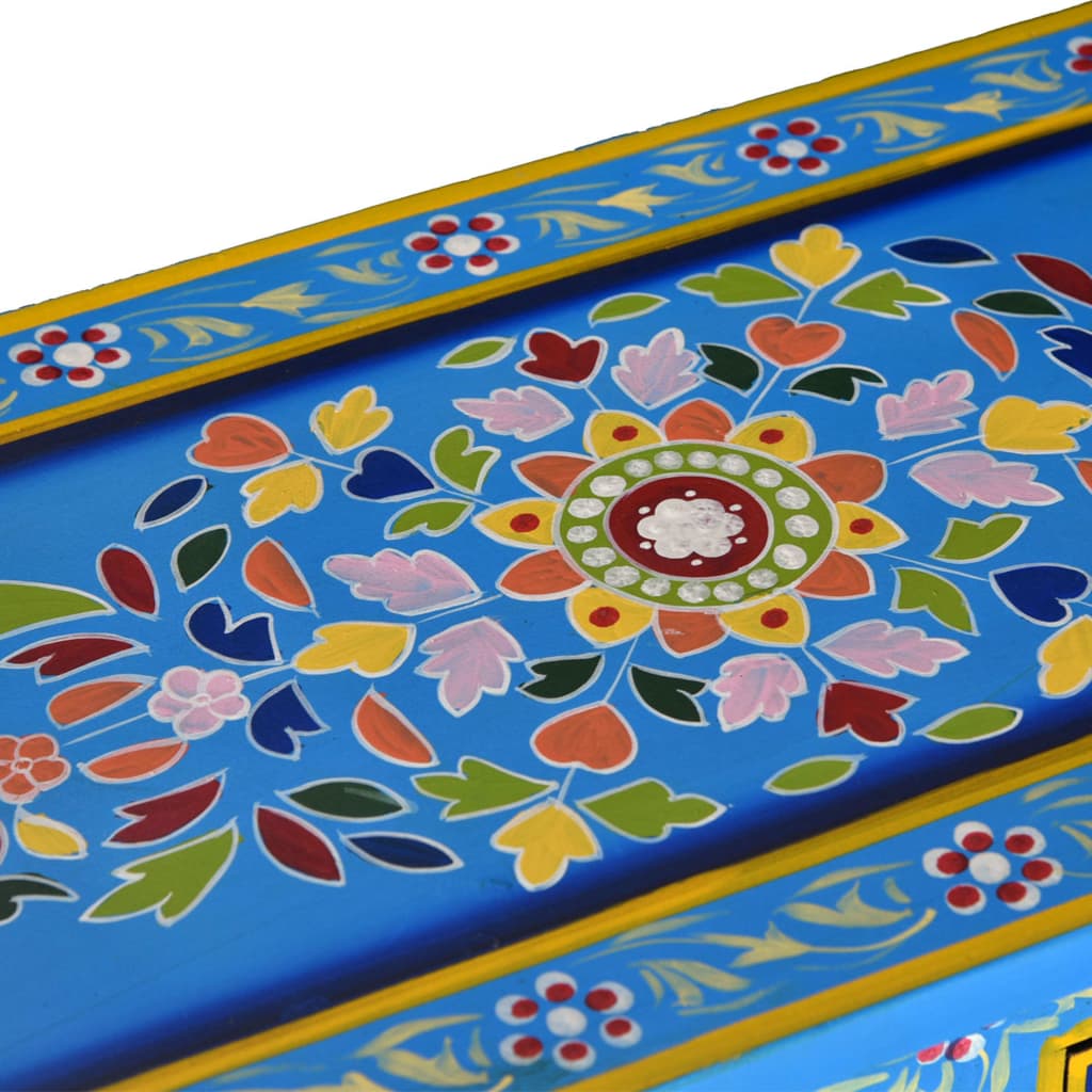 vidaXL Sideboard with Drawers Solid Mango Wood Turquoise Hand Painted