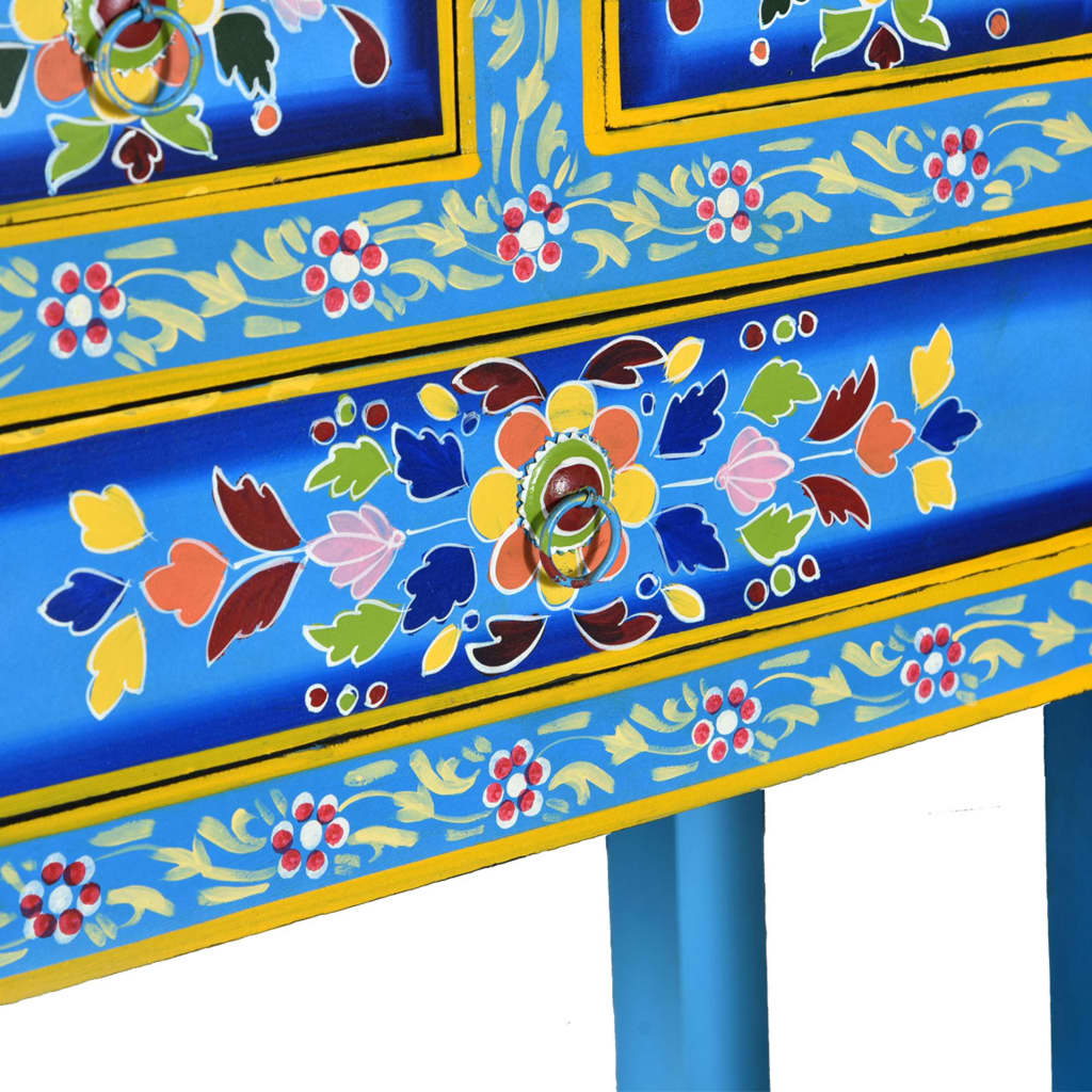 vidaXL Sideboard with Drawers Solid Mango Wood Turquoise Hand Painted