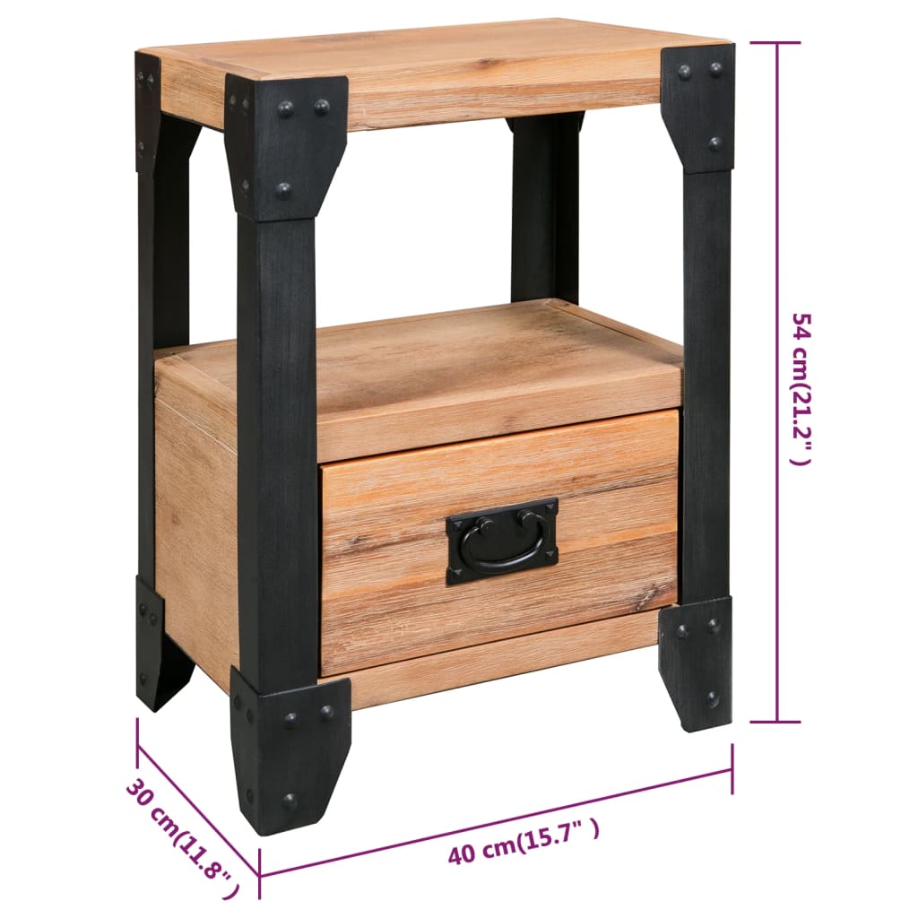 vidaXL Nightstand Solid Acacia Wood Steel 40x30x54 cm
