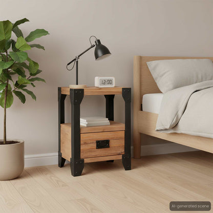 244993 vidaXL Nightstand Solid Acacia Wood Steel 40x30x54 cm