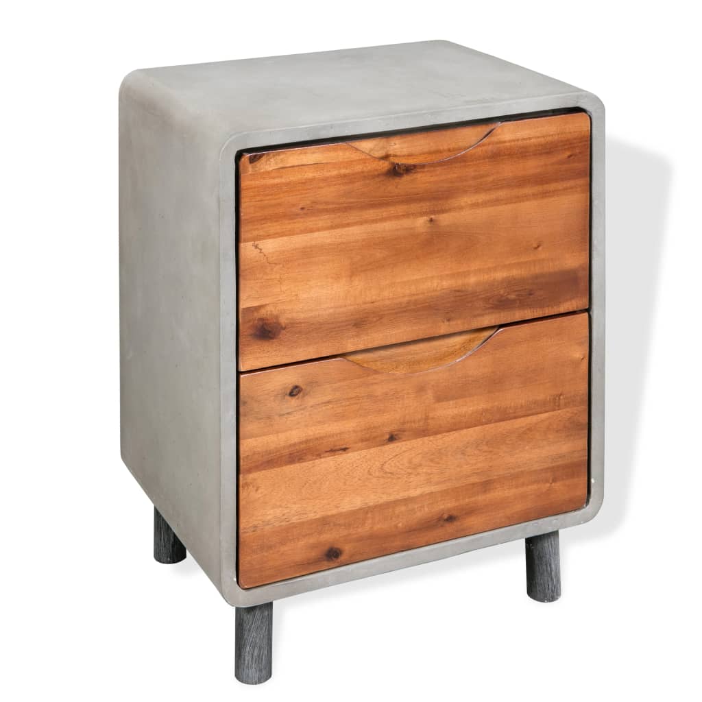 vidaXL Nightstand | Concrete grey, Acacia wood brown