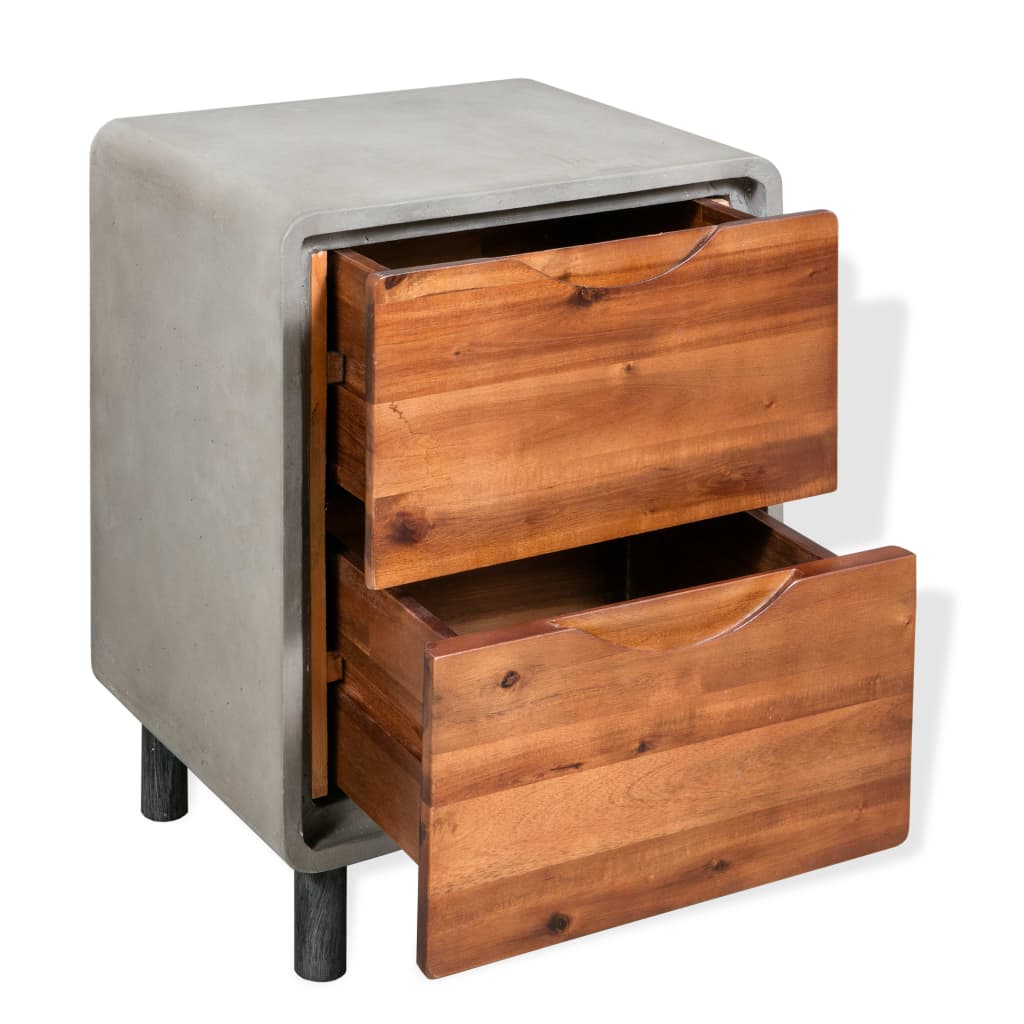 vidaXL Nightstand | Concrete grey, Acacia wood brown