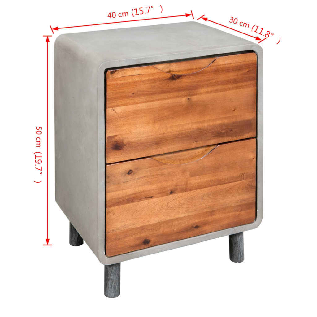 vidaXL Nightstand | Concrete grey, Acacia wood brown