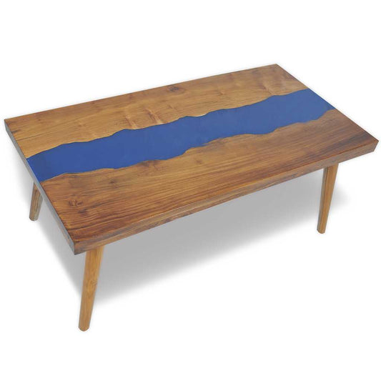 vidaXL Coffee Table | Brown and Blue | Teak and Resin | 100x50x40 cm