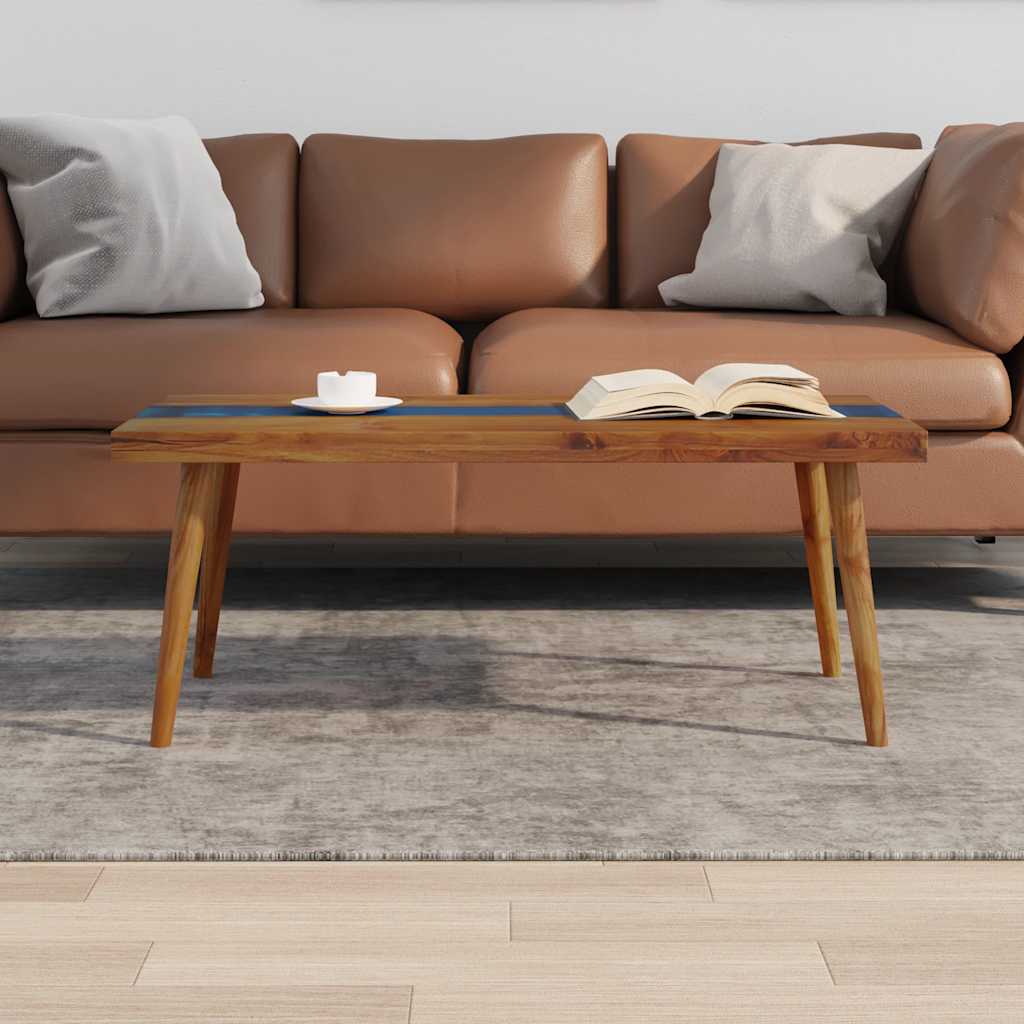 vidaXL Coffee Table | Brown and Blue | Teak and Resin | 100x50x40 cm