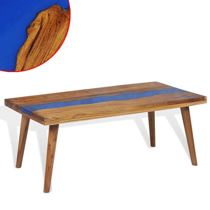 vidaXL Coffee Table | Brown and Blue | Teak and Resin | 100x50x40 cm