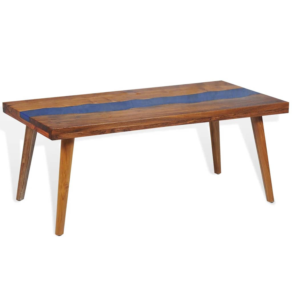 vidaXL Coffee Table | Brown and Blue | Teak and Resin | 100x50x40 cm