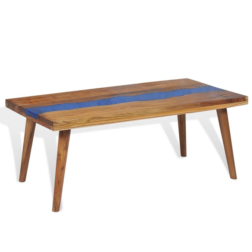 vidaXL Coffee Table | Brown and Blue | Teak and Resin | 100x50x40 cm