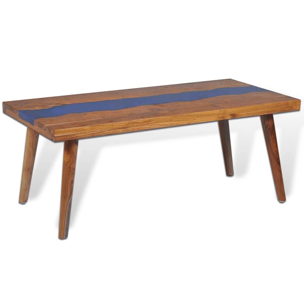 vidaXL Coffee Table | Brown and Blue | Teak and Resin | 100x50x40 cm