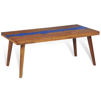 vidaXL Coffee Table | Brown and Blue | Teak and Resin | 100x50x40 cm