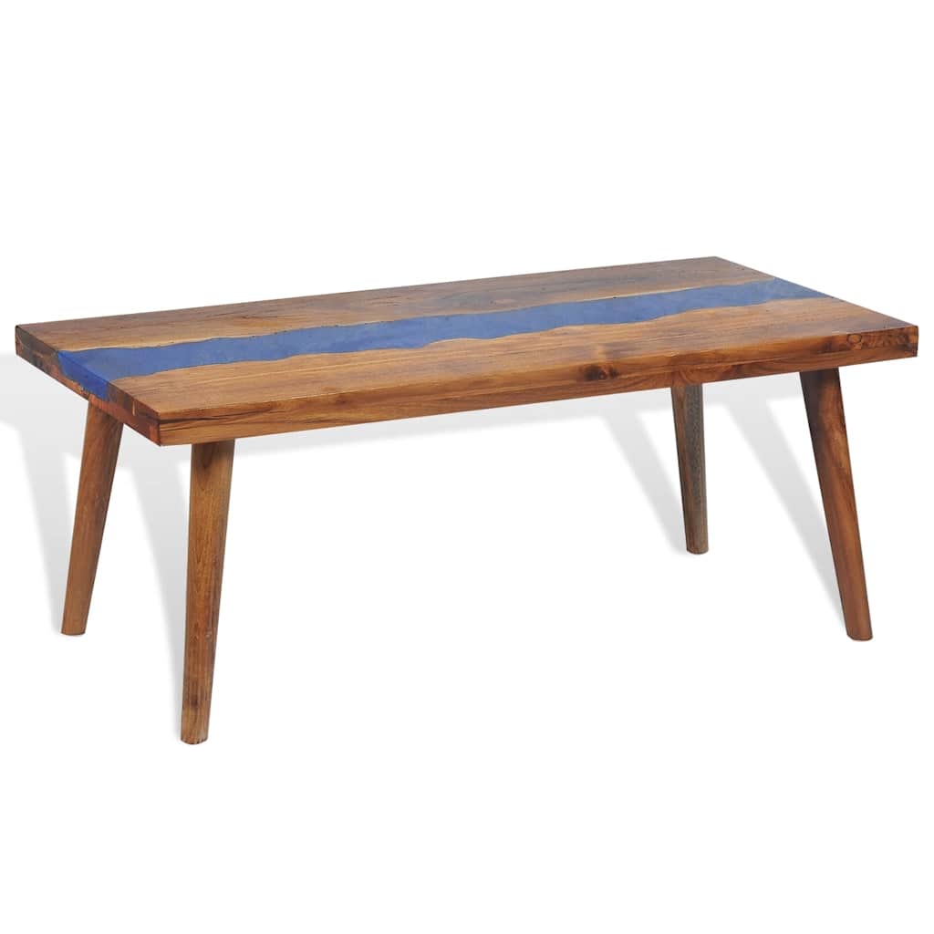 vidaXL Coffee Table | Brown and Blue | Teak and Resin | 100x50x40 cm